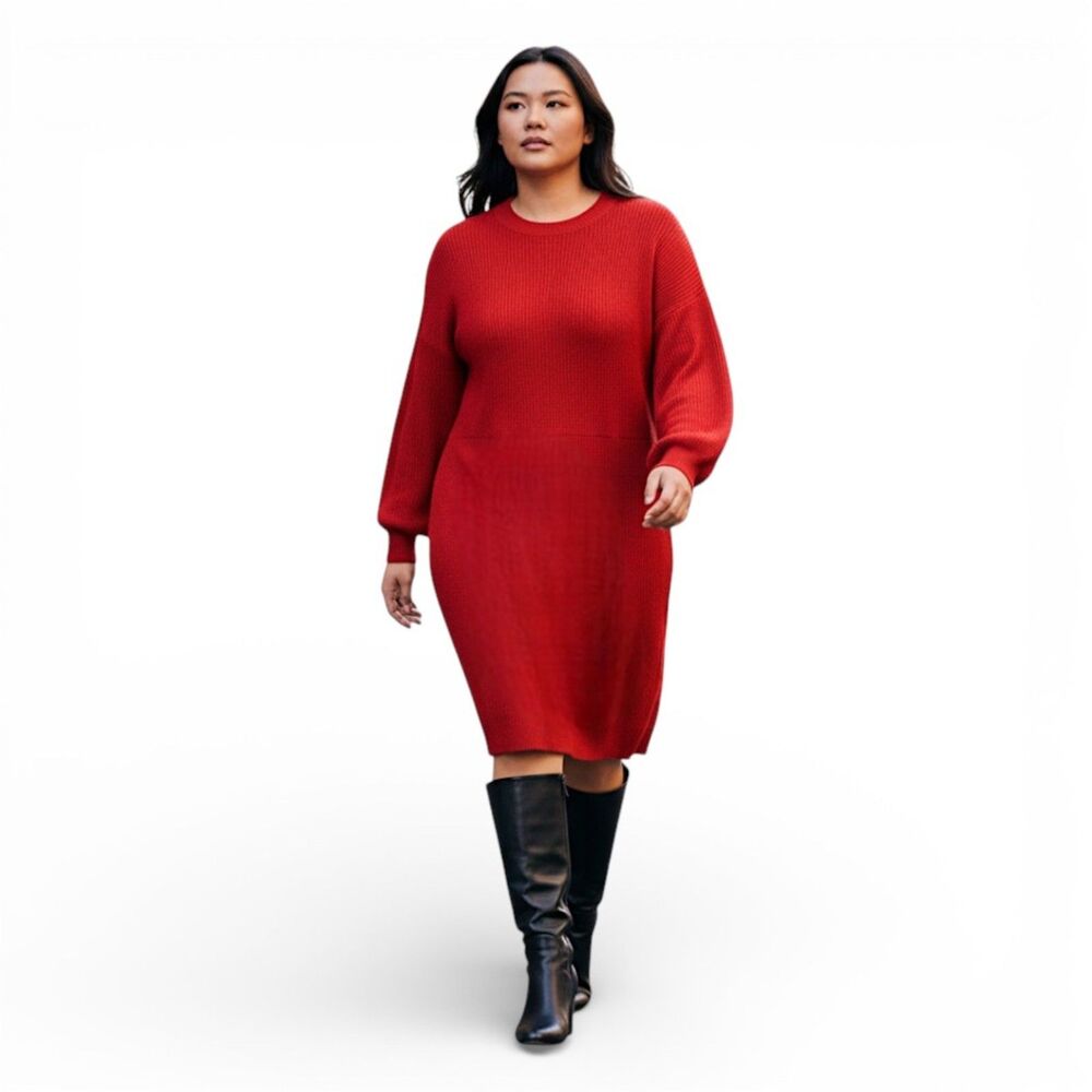 NEW YORK & Company Button Back Crewneck Red Sweater Dress, NEW! Size XXL
